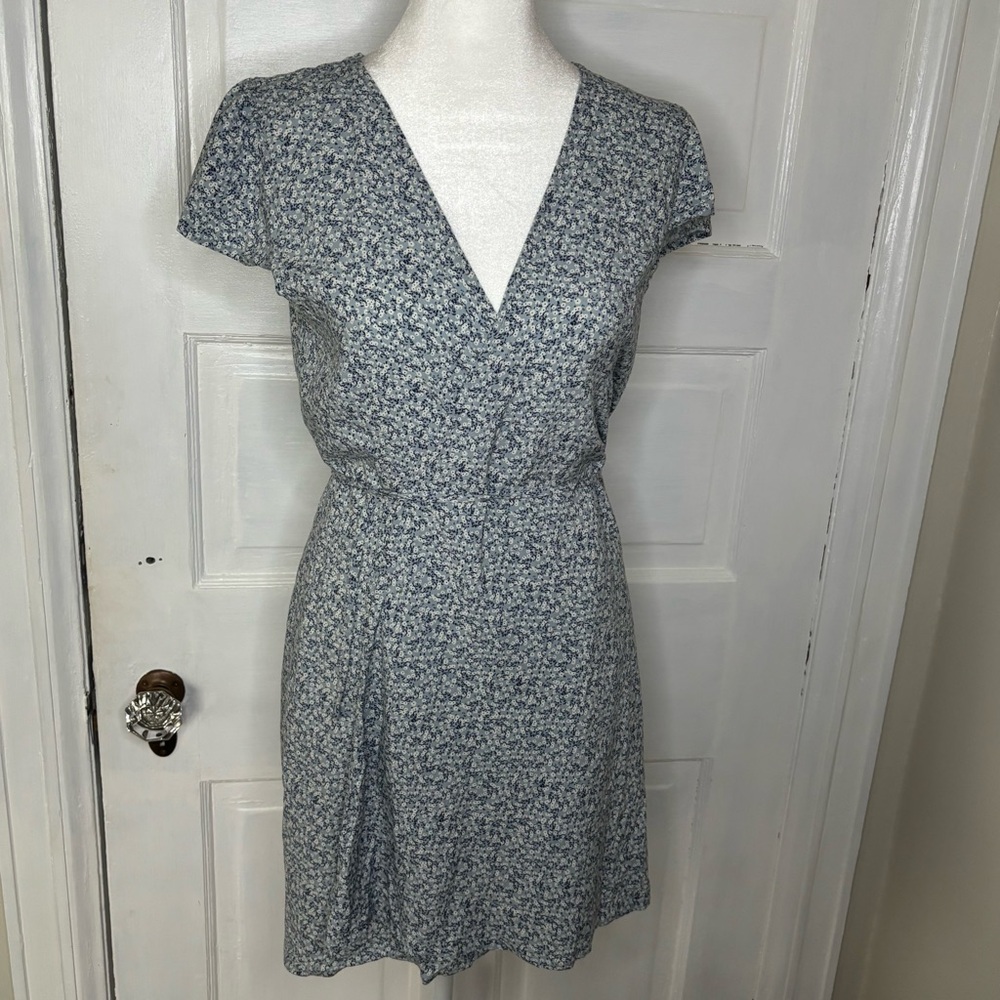Brandy Melville Heathered Light Blue V-Neck Wrap Mini Dress